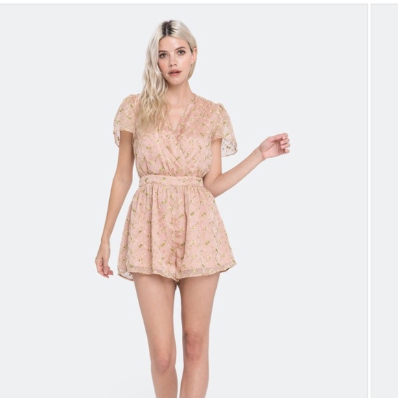 Anthropologie Dresses & Skirts - Endless Rose embroidered ruffles sleeve romper NEW